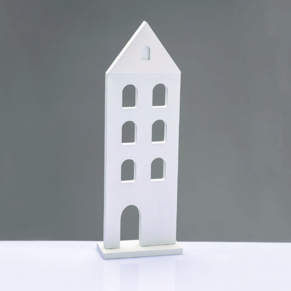 ^WOODEN DECORATIVE WHITE HOUSE  ΜΟΤΙΦ 11.5*5*33,5cm^  -X063367